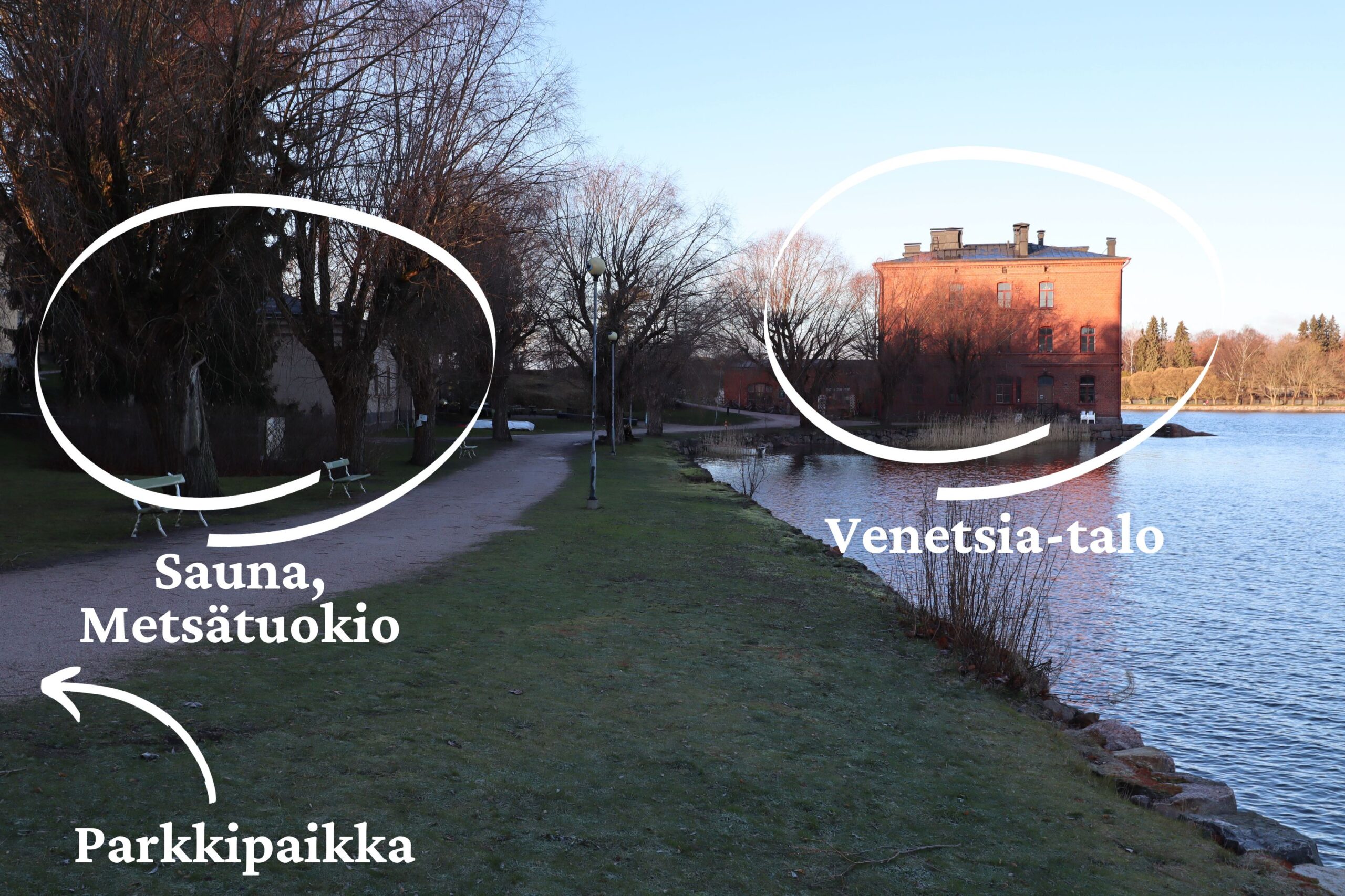 Kuvassa on Lapinlahden ranta sekä Venetsia-talo