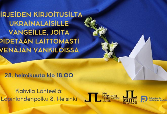 Kirjeiden kirjoitusilta ukrainalisille vangeille, joita pidetään laittomasti Venäjän vankiloissa.
