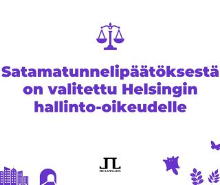 Kuvassa on teksti: Satamatunnelipäätöksestä on valitettu Helsingin hallinto-oikeudelle
