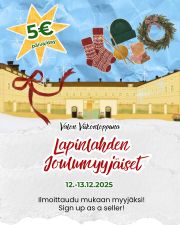 Tule tekemään upeita löytöjä pukinkonttiin! 🎄🎅🌟
Molempina päivinä joulumyyjäiset palvelevat klo 12–17.

Joulumyyjäiset ovat Lapinlahden Lähteen arvomaailman mukaisia, korostaen mielenterveyttä, hyvinvointia ja kulttuuria. Laita siis korvan taakse nämä päivämäärät, sillä luvassa on myös maksutonta ohjelmaa. Ohjelma julkaistaan lähempänä tapahtumaa.

Tule mukaan myyjäksi! 🎁

Joulumyyjäisissä voi myydä esimerkiksi taide-esineitä, käsityötä, aineettomia sekä aineellisia palveluita.

Tontut neuvottelivat lämpimiä hintoja Joulumyyjäisiin, ja yhden päivän pöytävuokra on kaikille 5 euroa. 💫

Peruutuksen sattuessa varausmaksua ei palauteta. Pöytävuokrat käytetään Pro Lapinlahti mielenterveysseura ry:n maksuttomien tapahtumien ja tilaisuuksien mahdollistamiseen vuonna 2026.

Tarjolla on pöytä (72x72cm) ja tuoli Osasto5 syvennyksessä sekä Lapinlahden Lähteen Käytävägalleriassa. Lapinlahden Lähde on Museoviraston suojelema rakennus, ja sen vuoksi seiniin ei ole mahdollisuutta kiinnittää mitään.

Mitä voisin myydä? 🧐

Käsintehdyt ja kestävät:

 ✨Kausiluonteiset lahjat ja herkut,
 🎨Taide ja grafiikka, jotka olet itse tehnyt,
 ♻️Kestävät tuotteet
 🛍️Uudelleenkäytetyt tuotteet jne.

❌ Ei tekoälytaidetta tai sen johdannaisia. 

Joulumyyjäisten aikaan talossa palvelee Lähteen Kahvila, jonka vuoksi myyjäisissä ei voi myydä leivonnaisia tai muuta ruokaa, jonka voi syödä heti paikan päällä.

Varaa pöytä yhdeksi tai kahdeksi päiväksi sen mukaan, mikä sinulle parhaiten sopii.

Tule mukaan yhteisölliseen tapahtumaan jakamaan kanssamme iloista ja lämmintä tunnelmaa!

💌 Varaa paikkasi nettisivuillamme! Löydät linkin biosta!

Joulunodotusterveisin,
Pro Lapinlahti mielenterveysseura ry ✨