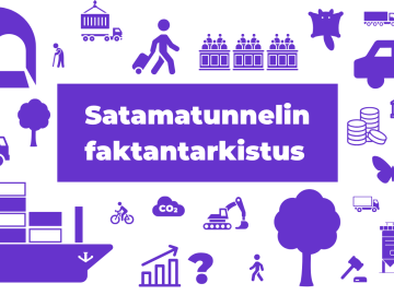Satamatunnelin faktantarkastus -kansi, laiva, puita, ihmisiä, muita elementtejä