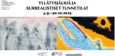 Kuvassa ihmishahmoja ja dinosaurus