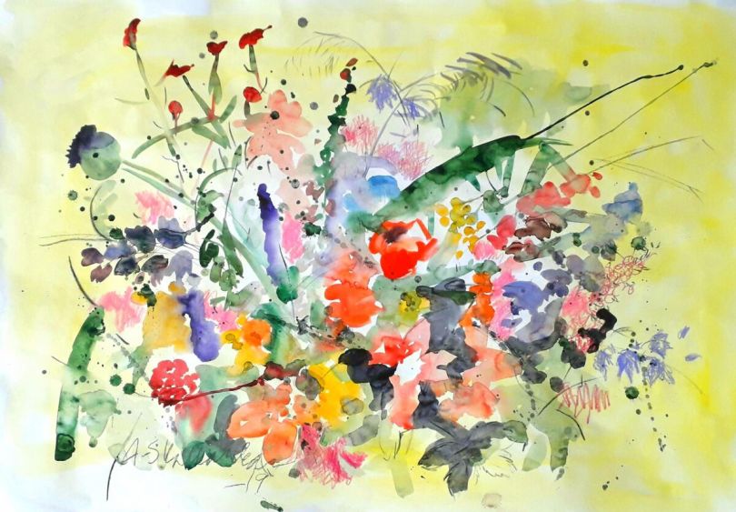 Kukkia vaaleanvihreällä taustalla.