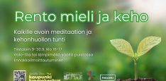 Rento mieli ja keho event cover picture for September 2025 with info and logos. Background is a sprout growing in nature