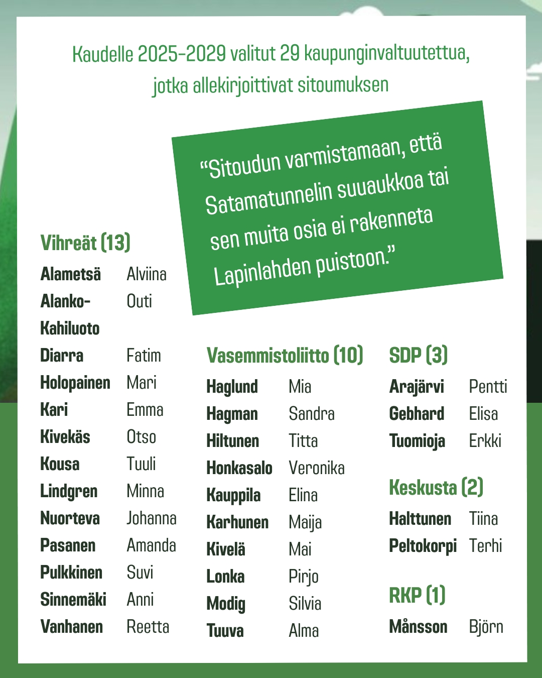 Uudet kaupunginvaltuutetut - 29 puistoa suojelevaa valtuutettua (2)