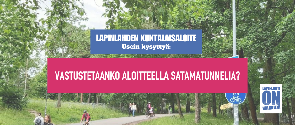 Edessä tekstiä, takana kuva Lapinlahden puiston ja Ilmarisen välisestä väylästä