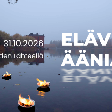 Kuva Elävien äänien mainoskuva, jossa on Lapinlahti sumuisena päivänä ja tekstiä tapahtumasta.