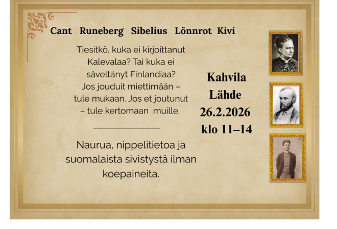 Suomalaisten runoilijoiden ja kirjailijoiden kuvia ja teksti tietovisatapahtumasta