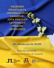Kutsumme teidät osallistumaan kirjeiden kirjoitusiltaan ukrainalaisille vangeille, joita pidetään laittomasti Venäjän vankiloissa, lauantaina 28. helmikuuta klo 18, Kahvila Lähde.

Illan aikana osallistujat voivat tutustua poliittisten vankien esittelykortteihin, jotka on laatinut “Vangitun omantunnon” -projekti, ja lukea heidän tarinoitaan itselleen sopivalla kielellä: suomeksi, englanniksi tai venäjäksi. Käytettävissä on kyniä, paperia ja postikortteja, joihin voi kirjoittaa tukiviestejä vangeille. Kokeneet ihmisoikeusaktivistit kertovat, miten kirjeet kirjoitetaan oikein ja turvallisesti.

Poliittisten vainojen vuoksi Venäjällä vangitut — siviiliukrainalaiset, sotavangit ja Krimin tataarit — elävät eristyksissä, ja heidän yhteytensä ulkomaailmaan ovat vakavasti rajoitettuja. Jokainen kirje muistuttaa heitä siitä, että heidän taistelunsa on merkityksellinen ja että vankilan muurien ulkopuolella on ihmisiä, jotka muistavat, tukevat ja kunnioittavat heitä.

Lisäksi samana päivänä Suomessa vietetään Kalevalan päivää. Tiloissa, joissa kirjeiden kirjoitusilta järjestetään, on esillä karjalaiseen eepokseen liittyvä taidenäyttely. Teokset on luonut vankilassa taiteilija Anastasia Djudjaeva, jonka Venäjän viranomaiset vangitsivat sodanvastaisen mielenilmauksen vuoksi — Pietarissa liikkeen ikkunaan jätetyn postikortin takia, jossa oli runoja Stepan Banderasta. Myös taiteilijaa voi tukea kirjoittamalla hänelle kirjeen, jossa voi jakaa ajatuksia hänen taiteestaan.

Tervetuloa Kahvila Lähteelle!
Lapinlahdenpolku 8, Helsinki