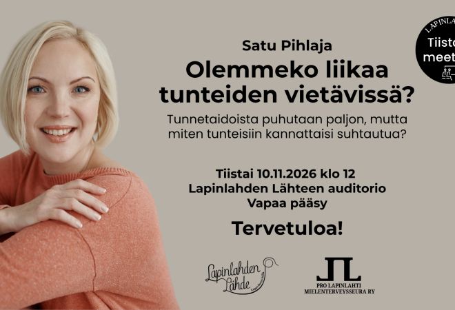 Kuva on luennon mainoskuva, jossa on Satu Pihlaja sekä tietoa luennosta.