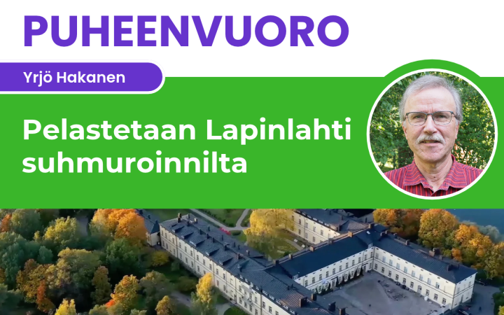 Rakennus ruskan keskellä ja miehen kasvot.