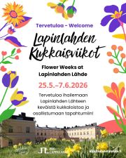 Perinteiset Kukkaisviikkomme alkavat jälleen! Tule Lapinlahteen ihailemaan puiston keväistä kukkaloistoa ja tutustumaan kukkateemaisiin tapahtumiimme.

Tulossa on mm.

- Ammattiopisto Spesian Kukkais-FESTIVAL ke 27.5. klo 15–18
- maalauspaja ti 2.6. klo 13.30–16
- huovutuspaja ke 3.6. klo 15–17.

Lue lisää niistä ja muista Kukkaisviikkojen tapahtumista Facebook-sivultamme tai verkkosivuiltamme osoitteessa <www.lapinlahdenlahde.fi/tapahtumat>. Tervetuloa!