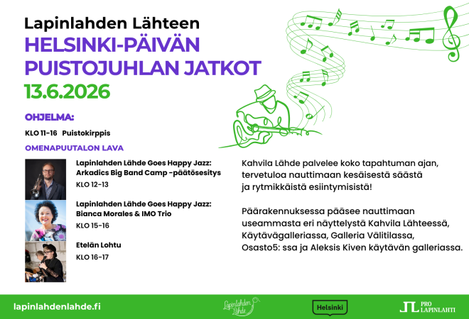 Helsinki-päivän jatkot 13.6.2026. Musiikkia, puistokirppistä, näyttelyitä, ja kahviloita auki.
