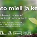 Rento mieli ja keho tapahtumien kansikuva kesälle 2026. Kuvassa tapahtumatiedot ja uudet logot, ei päivämääriä. Taustakuvana mullasta nouseva taimi vihreällä taustalla ja auringonvalolla