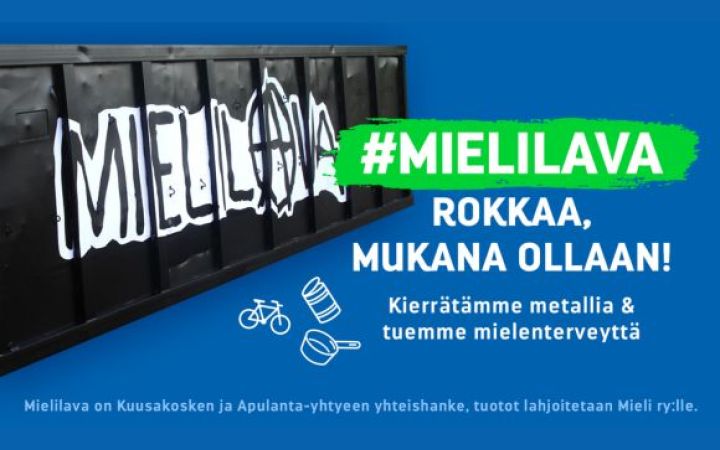 MIELILAVA-teksti sinisellä pohjalla.