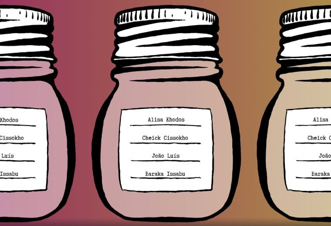 Kuva on Jam Jar Sessionsin mainoskuva, jossa on piirrettyjä hillopurkkeja, joissa on artistien nimiä.
