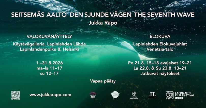 Kuva on Seitsemäs aalto -näyttelyn mainoskuva, jossa tiedot näyttelystä