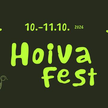 Kuva on Hoiva Festin tapahtumakuva, jossa on musta tausta ja vihreää tekstiä tapahtumasta.