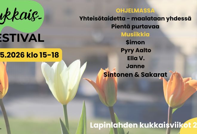 Tulppaaneja ja ohjelmatekstiä.