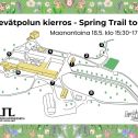 Kevätpolku 2026 kartta ja muokattu tekstiksi kevätpolun kierros spring trail tour ja ajankohta maanantai 18.5. kello 15:30-17