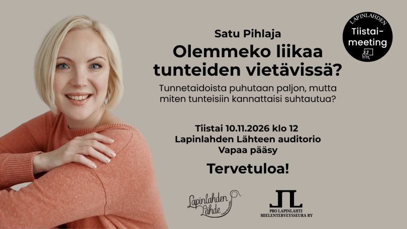 Kuva on luennon mainoskuva, jossa on Satu Pihlaja sekä tietoa luennosta.