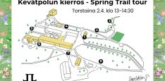 Kevätpolku 2026 kartta ja muokattu tekstiksi kevätpolun kierros spring trail tour ja ajankohta torstai 2.4. kello 13-14:30