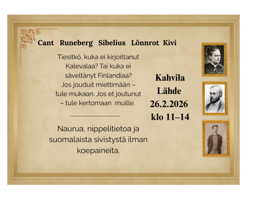 Suomalaisten runoilijoiden ja kirjailijoiden kuvia ja teksti tietovisatapahtumasta