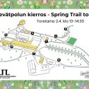 Kevätpolku 2026 kartta ja muokattu tekstiksi kevätpolun kierros spring trail tour ja ajankohta torstai 2.4. kello 13-14:30