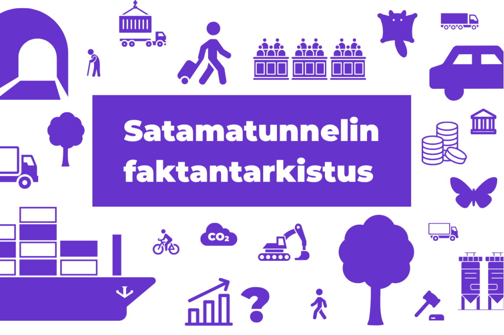 Satamatunnelin faktantarkastus -kansi, laiva, puita, ihmisiä, muita elementtejä