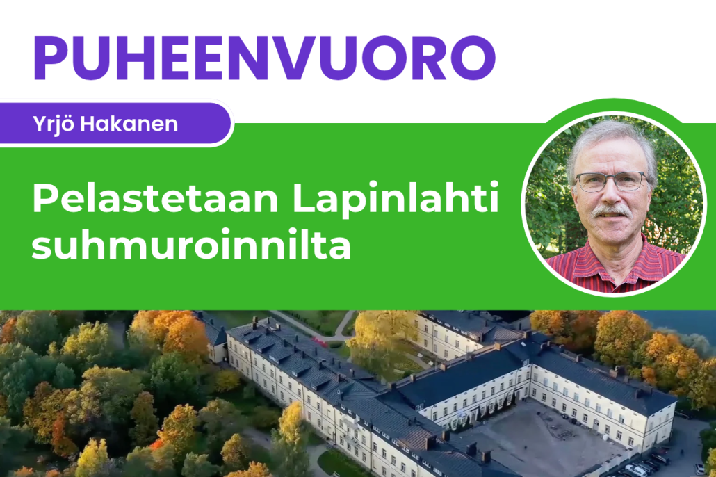 Rakennus ruskan keskellä ja miehen kasvot.