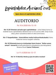 🌼Lapinlahden Avoimet ovet tänään ja huomenna pe ja la 10.-11.4. - tervetuloa koko porukalla! Ohjelman löydät Lapinlahden Lähteen verkkosivuilta. Tule katsomaan, mitkä kaikki jännittävät ovet ovatkaan avoinna! 🚪Monipuolisesti ohjelmaa - tässä Auditorion tarjonta. 🌼 Avoinna myös Kahvila Lähde, Mental Museum, taidenäyttelyt, Venetsia-talo, Metsäpaahtimo, Patina, Puoti ja Primo-leipomo! 🌼
