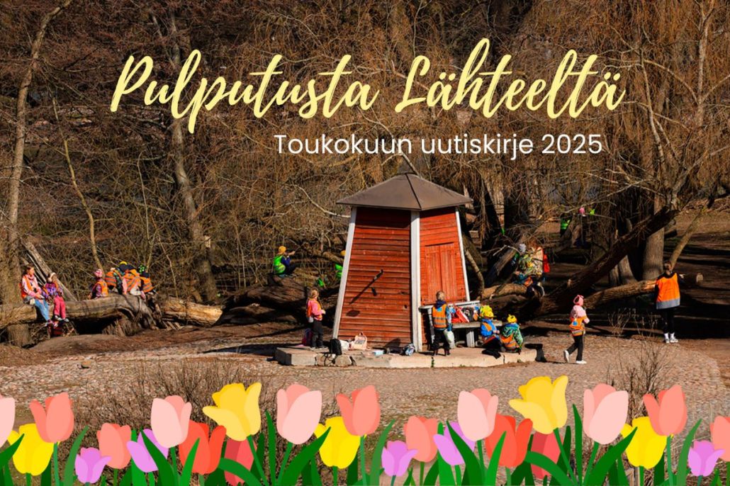 Kuvassa leikkiviä lapsia Lapinlahden lähteen edustalla.