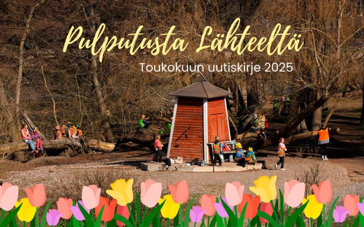 Kuvassa leikkiviä lapsia Lapinlahden lähteen edustalla.