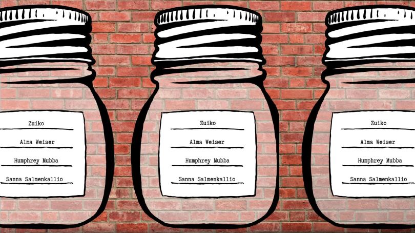 Kuva Jam Jar Sessionsin mainoskuva, jossa on kolme piirrettyä hillopurkkia.