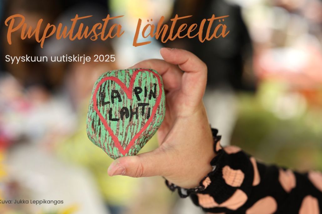 Käsi pitelee maalattua kiveä, jossa vihreällä pohjalla punainen sydän.