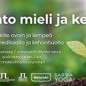 Rento mieli ja keho tapahtumien kansikuva kesälle 2026. Kuvassa tapahtumatiedot ja uudet logot, ei päivämääriä. Taustakuvana mullasta nouseva taimi vihreällä taustalla ja auringonvalolla